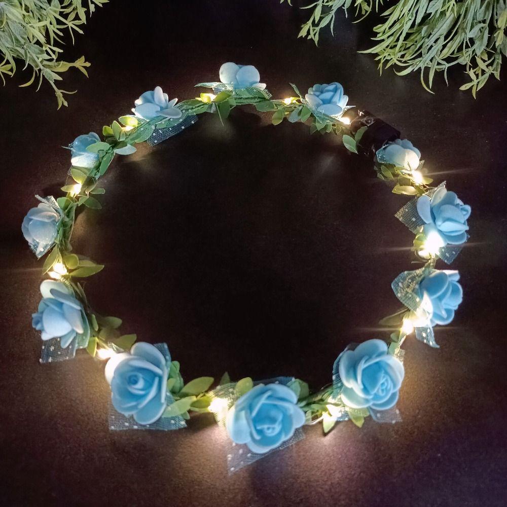 Luminous Flower Crowns Simulation Rose Flower Glowing Wreath Vintage Wreath Headband  For Bride