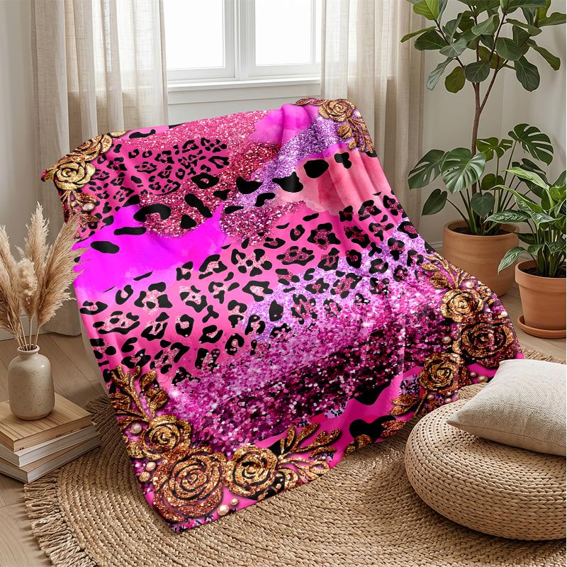 Pink Leopard Fashion 1 Theme Blanket Lightweight Warm Flannel Blanket Decorative Throw Blanket for Home Decoration