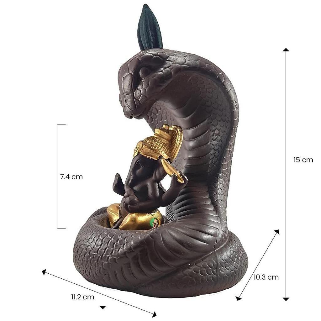 Resin Back Flow Smoke Fountain Incense Holder Nag and Snake Ganesha Incense Burner with 30 Back Flow Incense Stick Holder Cones for Pooja,