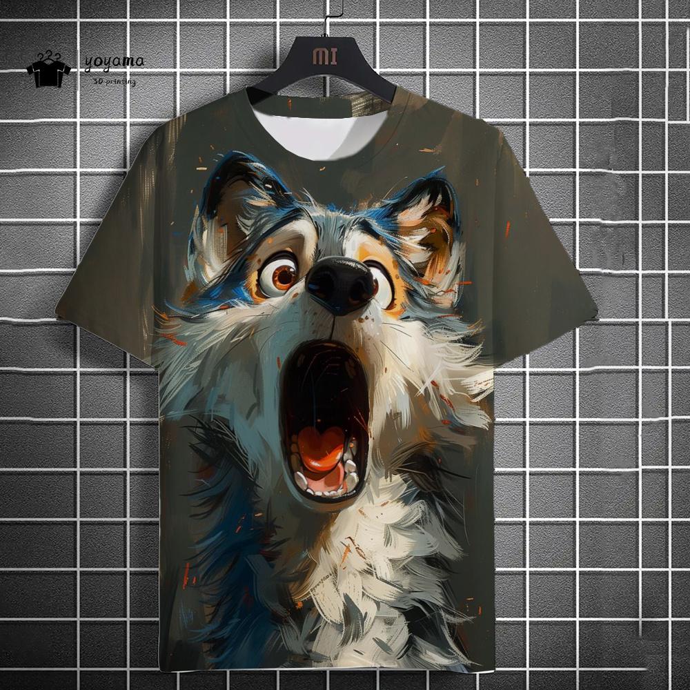 Fun Men's T-Shirt 3D Wolf Printed Short Sleeve T-Shirt Street Fashion Tops Hip Hop O Neck T-Shirt Summer Men's Casual Clothing