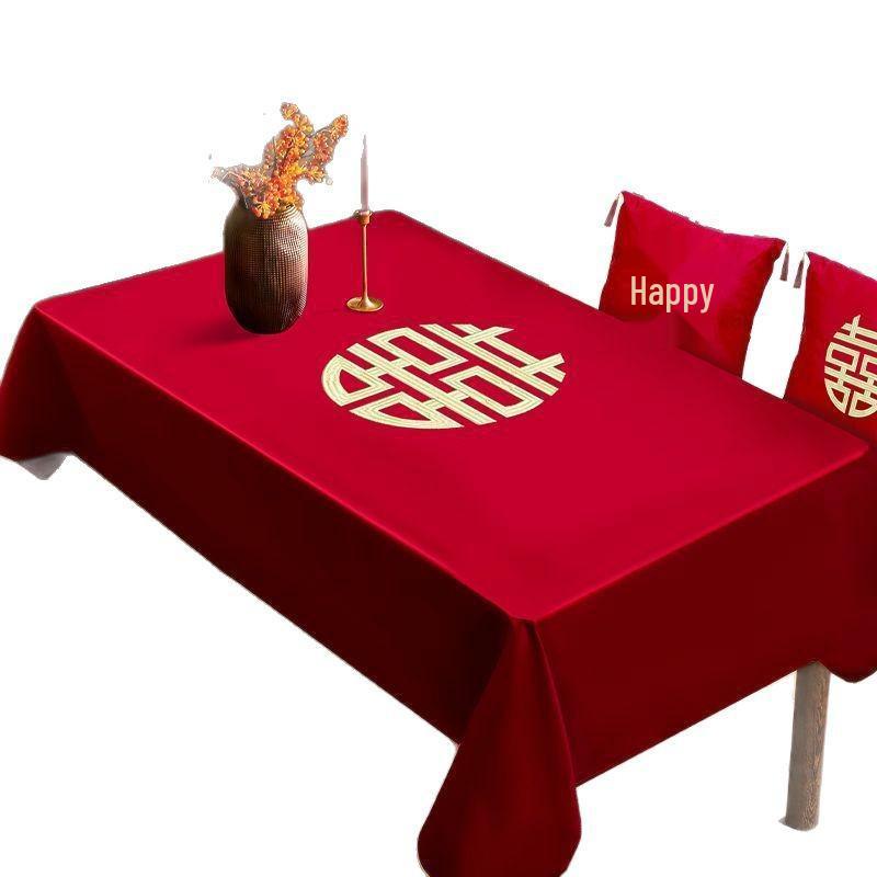 Double Happiness Red Wedding Tablecloth for Ceremony, Altar, Coffee & Dining Table