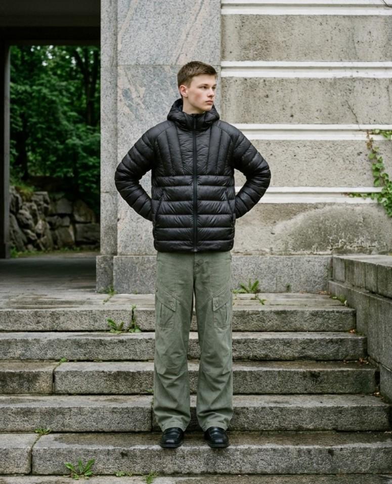 Apostrophe Comma Multi-Curveline Padded Hoodie_Khaki