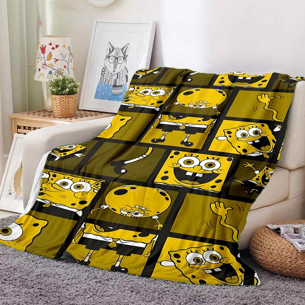1 szt. Kocyk Flanelowy SpongeBob Kanciastoporty HD Nadruk Lekki Miękki Ciepły Koc na Każdą Porę Roku do Sofy, Łóżka, Podróży, Kempingu Można Prać w Pralce