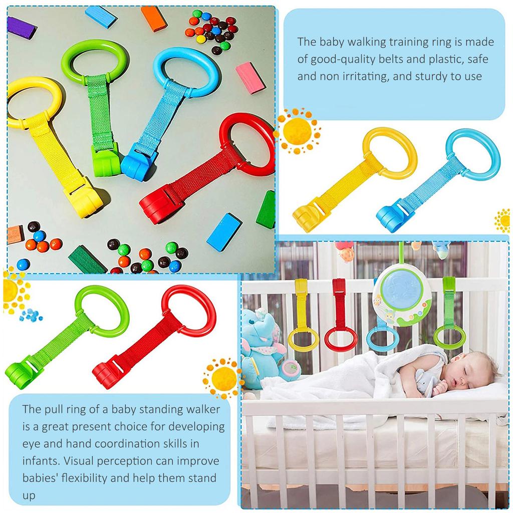 4/8Pcs Baby Hand Pull Rings Cribs Playpens Walking Training Rings Baby Stand Up Assistant Rings Security Bed Hanging Pendants