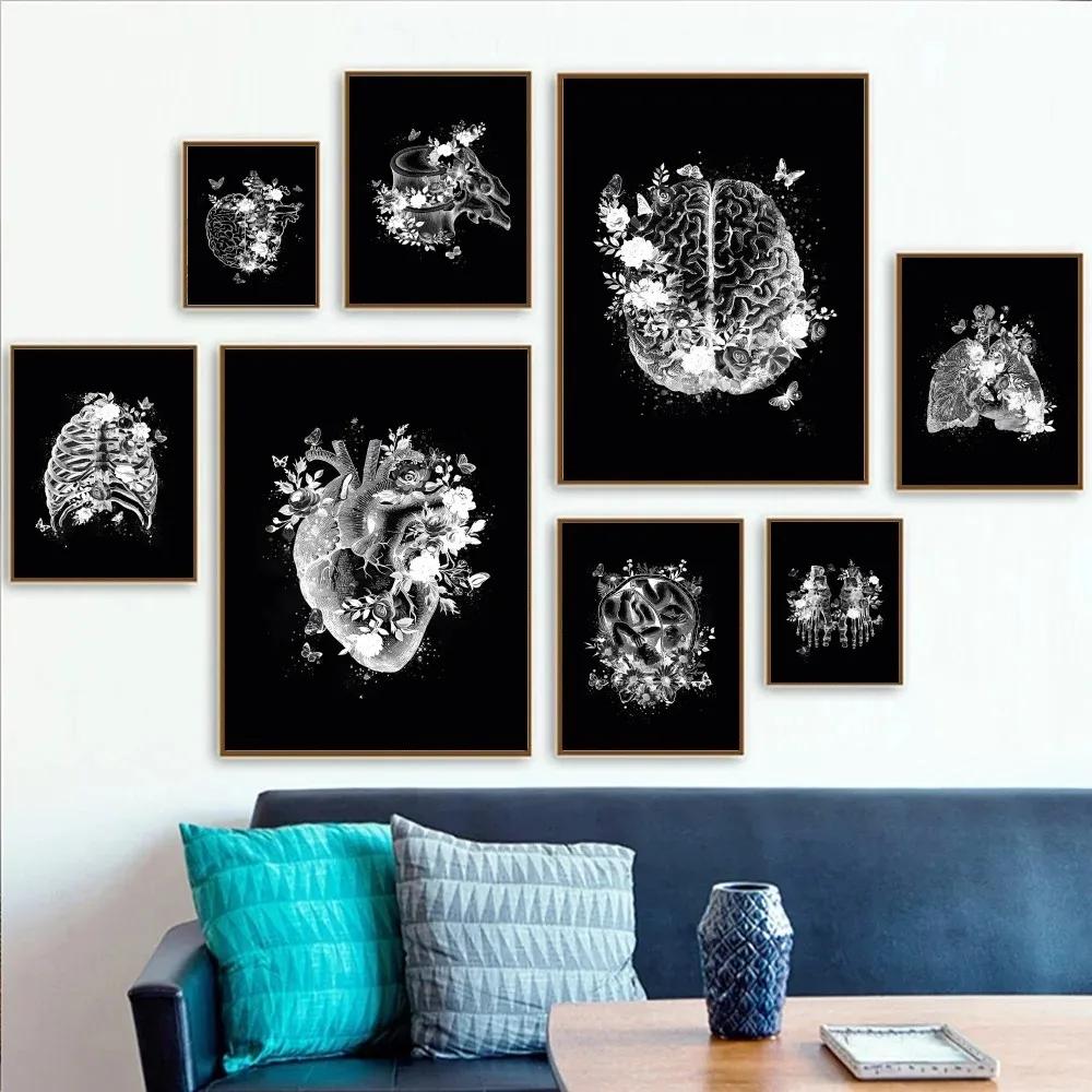 1pc Black White Anatomy Skeleton Poster Paper Print Home Bedroom Entrance Bar Cafe Art Painting Decoration