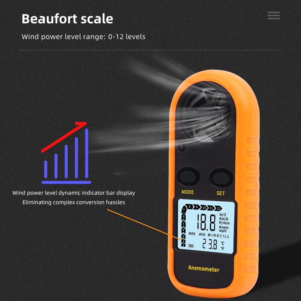 LCD Digital Anemometer Mini Pocket Wind Speed Tester 0-30m/s Air Velocity Airflow -10°C ~ 45°C Temperature Meter with Backlight
