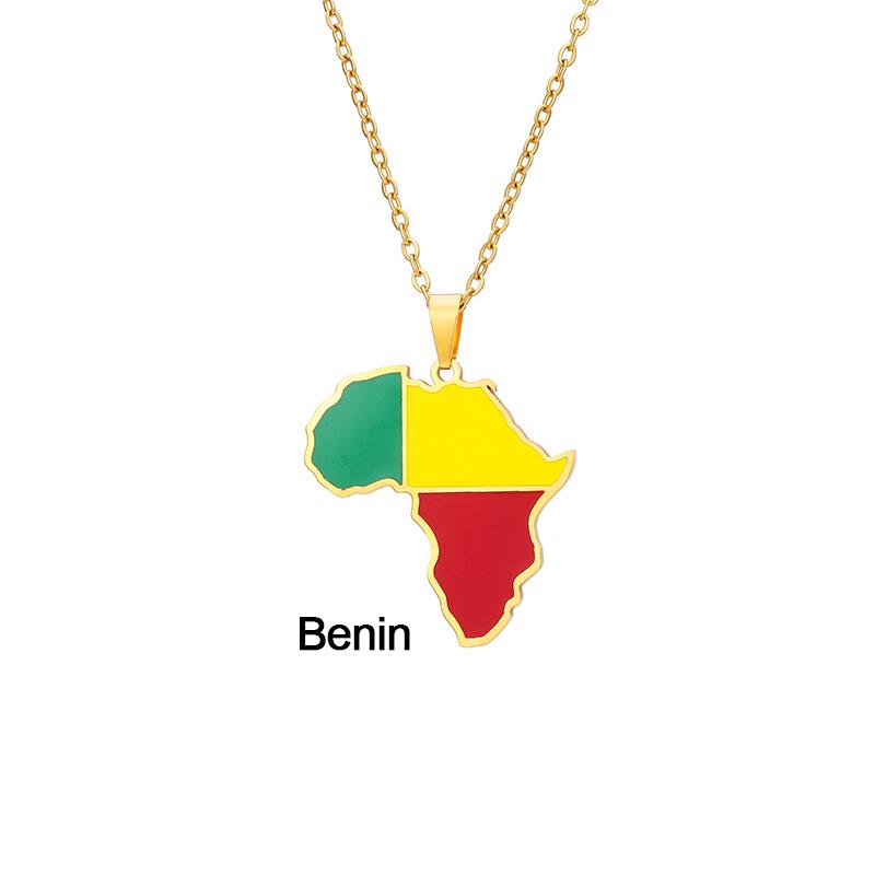 Edelstahl Afrikanische Karte Halskette: Elfenbeinküste, Ruanda, Ägypten, Uganda