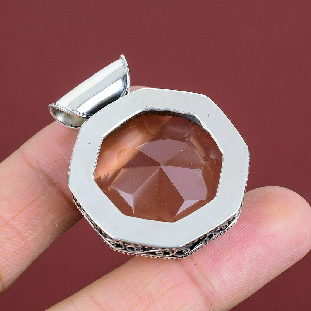 Faceted Morganite Pendant Gemstone Vintage Pendant 925 Sterling Silver Pendant Handmade Pendant Very Pretty Morganite Jewelry Gifts For Her