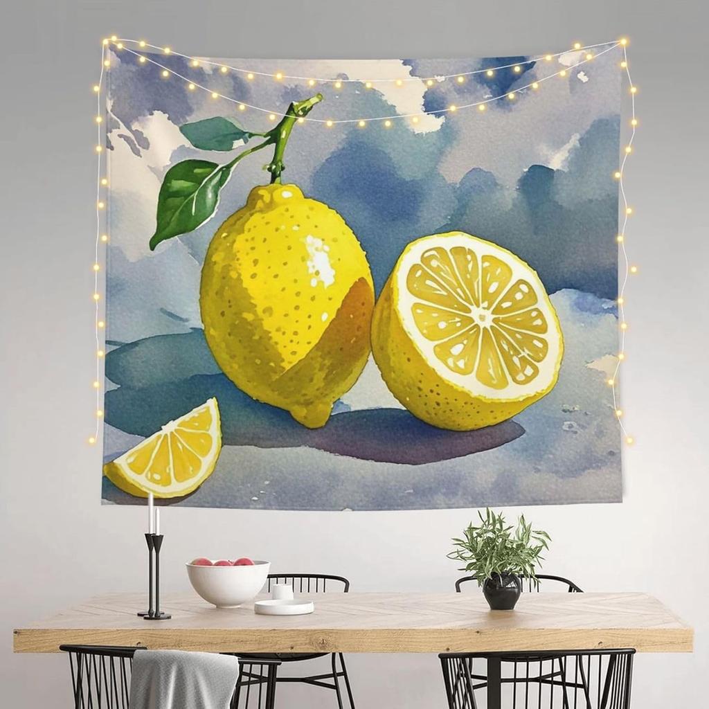 Watercolor Lemon Slice Art Tapestry Boho Wall Hanging Decoration Citrus Fruit Summer Kitchen Poster Polyester Wall Decor