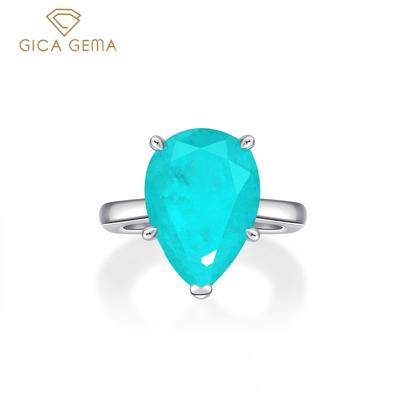 100% 925 Sterling Silver 10*14mm Water Drop Synthesis Paraiba Tourmaline High Carbon Diamond Ring Women Party Fine Jewelry