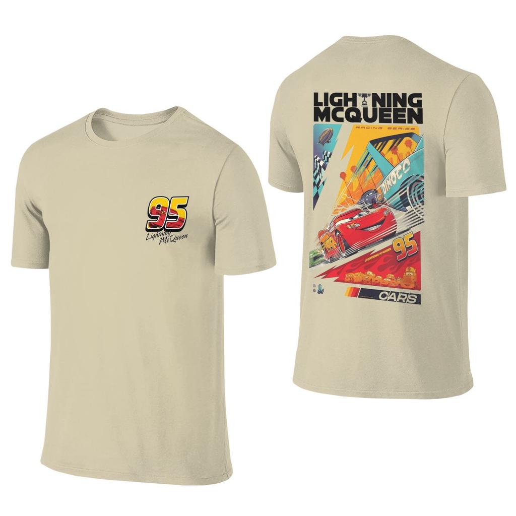 Front Back Two Sides Lightning McQueen Cars 95 T-Shirts for Men Cotton Tees Crew Neck Short Sleeve T Shirts Printing Clothes