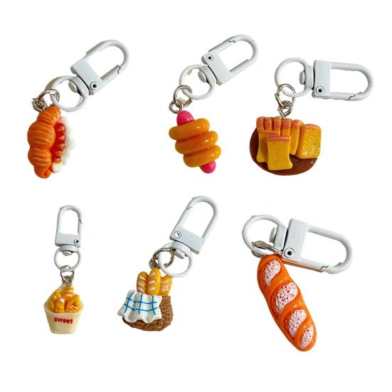Keychain Pendant 1:1 Realistic Breakfast Food Shape Bag Charm Portable Resin Keyring with Metal Buckle