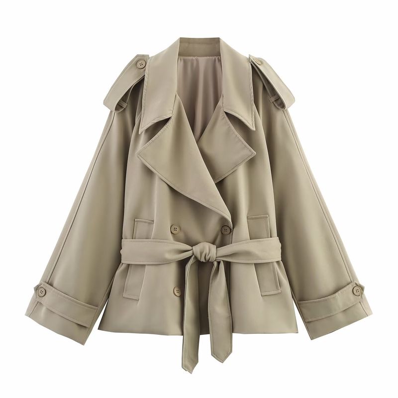 

Araltay New Western Style Women clothes Versitile Fashion Simple Long sleeve Drop Shoulder Short Trench coat 4749847 Shallow khaki L