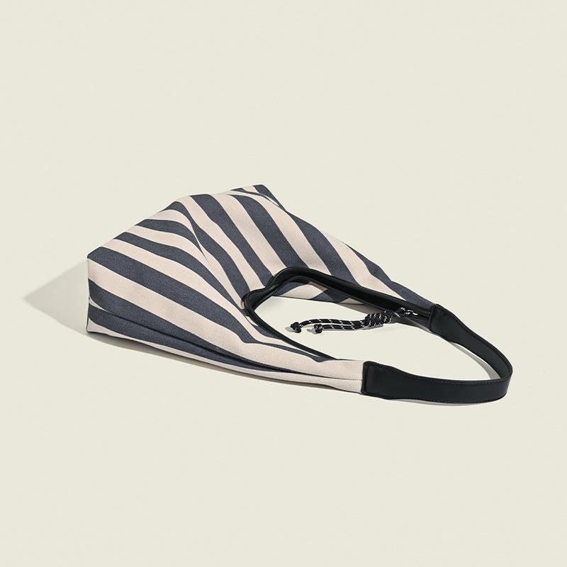 Niche Slack Canvas Striped Bag – Stilvolle Vintage-Achseltasche, ideal für Studenten und Pendler, große Tragetasche, Schultertasche