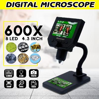 Mikroskop cyfrowy 600X Elektroniczny mikroskop cyfrowy LCD o wysokiej jasności 8 diod LED Lupa do naprawy telefonu + metalowy stojak