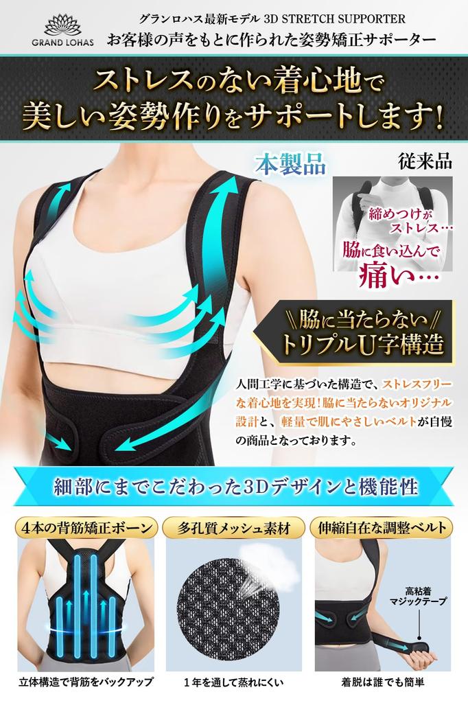 structure that prevents armpit Hunchback belt evolution in the industry in Improved correction Posture support supervised by Japanese physical Posture