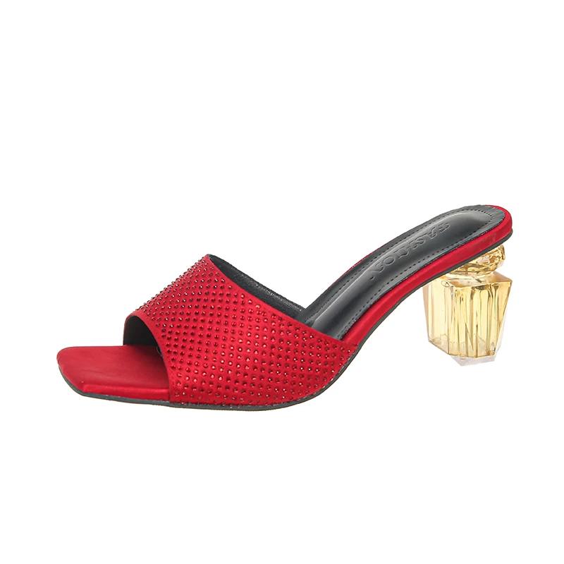 

Высококачественные тапочки Стразы Роскошные тапочки Банкет Нигерийская женская обувь Подарок на день рождения Однотонные Вечеринка 42 красный