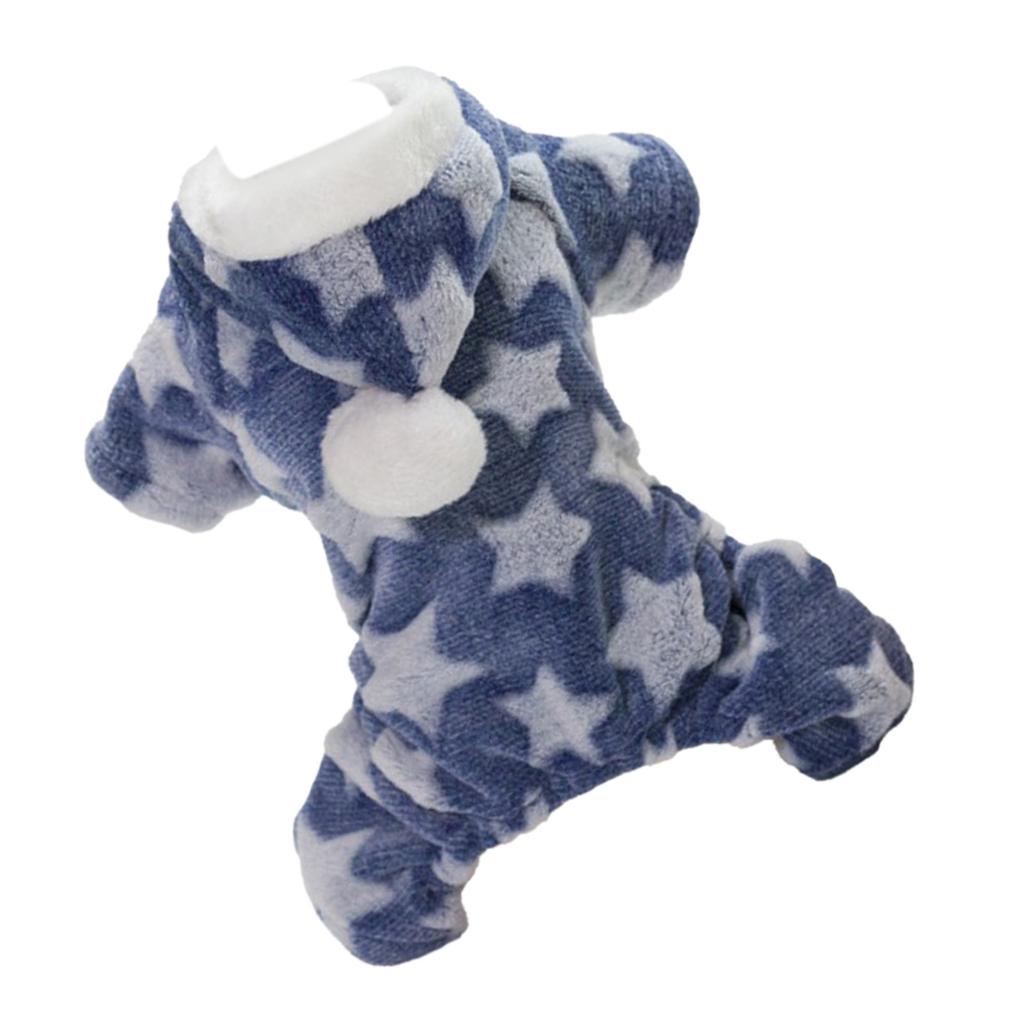 Dog Fleece Clothes Star Pattern 4 Legs Coral Fleece Puppy Hoodie for Autumn Winter Blue M