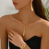 Minimalist And Fresh Jewelry Set, Diamond,Inlaid, ,Designed Collarbone Chain, Versatile Earrings & Index Finger Ring
