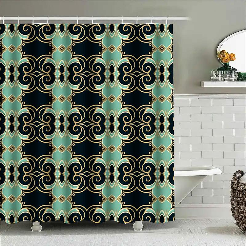 

Vintage Green Gold Shower Curtain Luxury Pattern Bathroom Decor Waterproof Fabric Perfect For Home Bathrooms! W60H190(CM)-1 Pcs