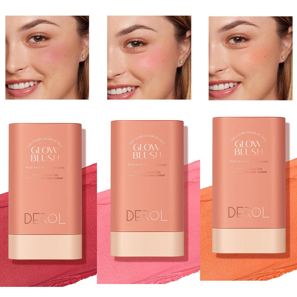 Multifunctional Blush Stick Large Capacity Face Eye Lip Natural Nude Makeup Trim & Brighten Solid Blush Stick Blush Cream Women Makeup
