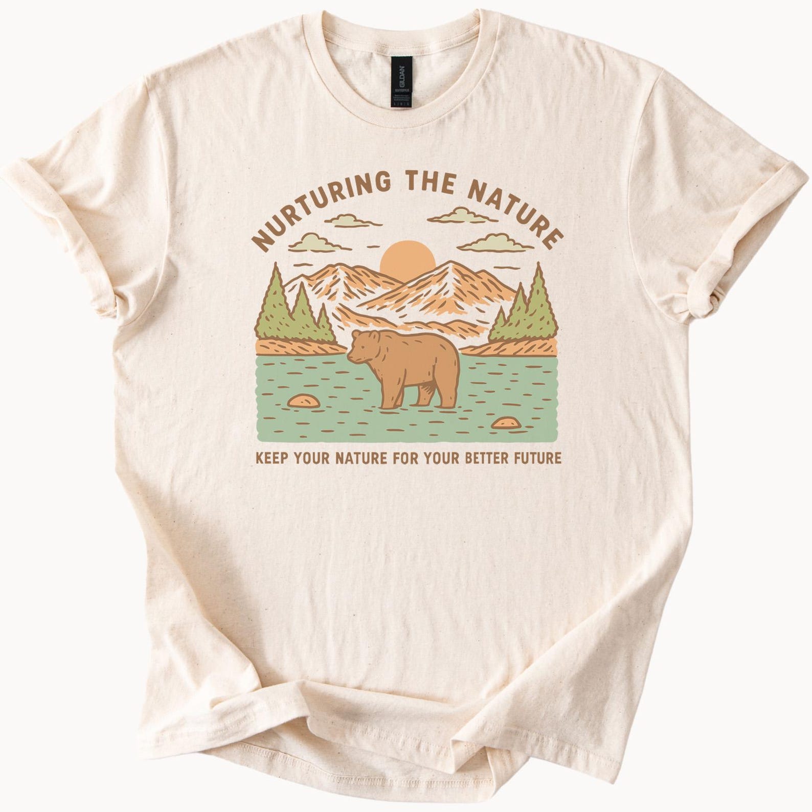 Nurturing The Nature Bear Mountain Sunset Forest Graphic Shirt Nature Lover Tee Keep Your Nature Better Future Hiking Outdoors 110