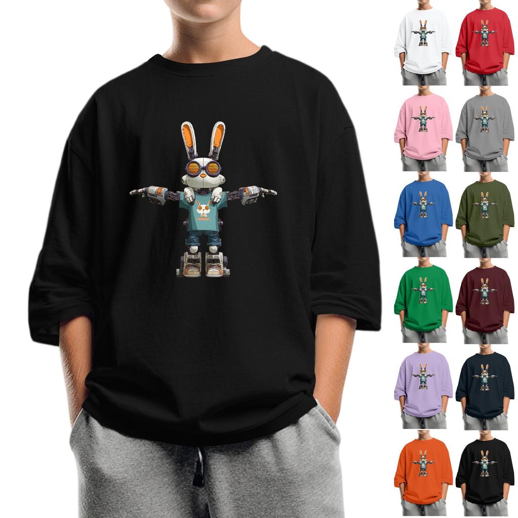 Children's Fashion Printed Round Neck Seven Sleeve Top Casual T-Shirt