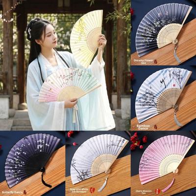 Tassel Elegent Female Fan Folding Fan Bamboo Classical Dance Fan  Home Decoration