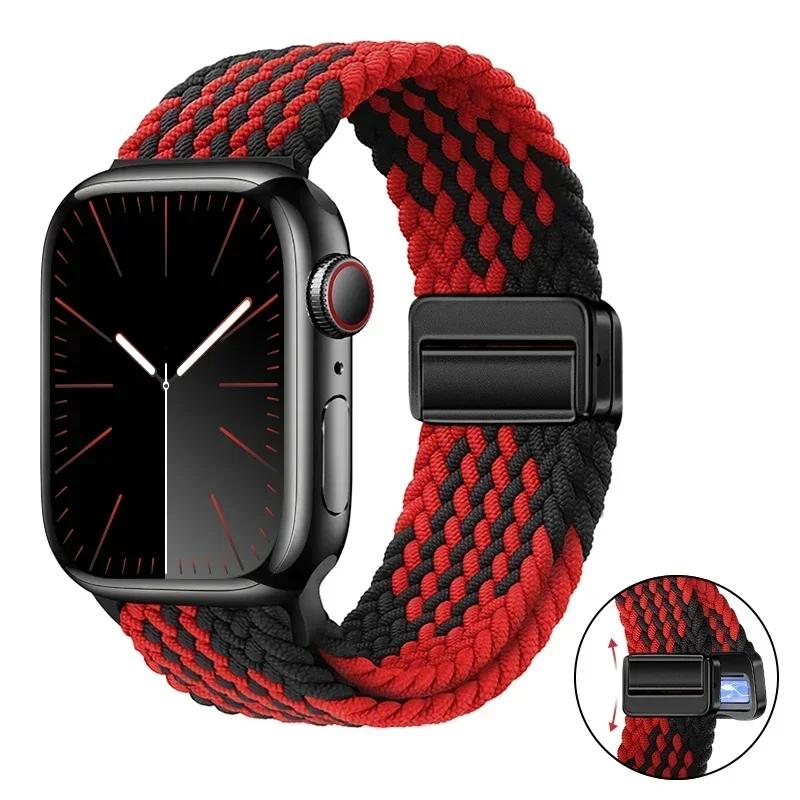 Magnetic Braided Loop Strap For Apple Watch Band 45mm 41mm 44mm 42mm 46mm Ultra 3 49mm Nylon Bracelet iWatch 11 10 9 8 7 6 5 SE