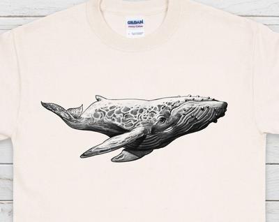 Humpback Whale T-Shirt: Traditional Pencil Art, Unisex Cotton Tee