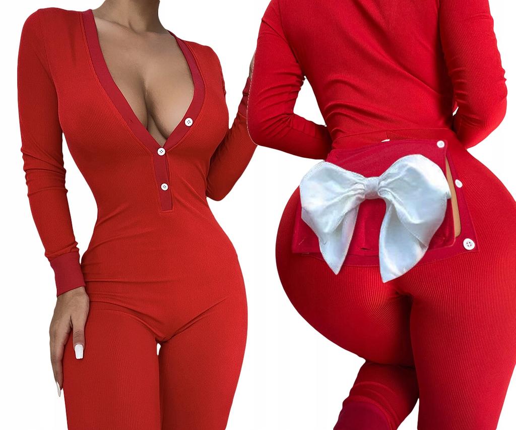 Women's Pajamas Valentine's Day Gift For Her With Flap Red Bow S