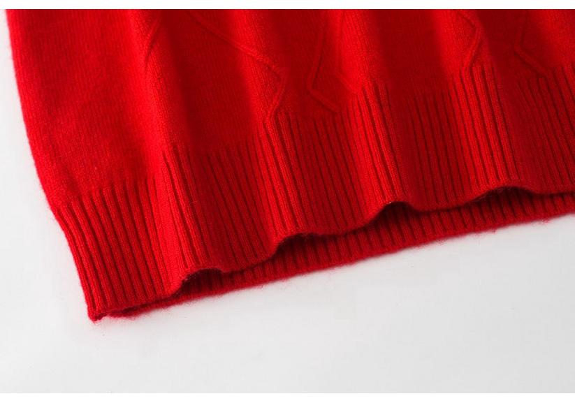 Ordos City Red Pure Wool Sweater for Women - Loose Slimming Autumn/Winter Half-High Collar
