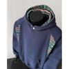 Men's Autumn Patchwork Hoodie: Chinese Ethnic Style, High Collar, Long Sleeve