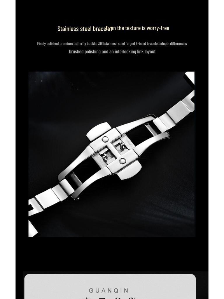 Pánské automatické mechanické hodinky Jinlong s průhledným dýnkem a motýlkovou sponou