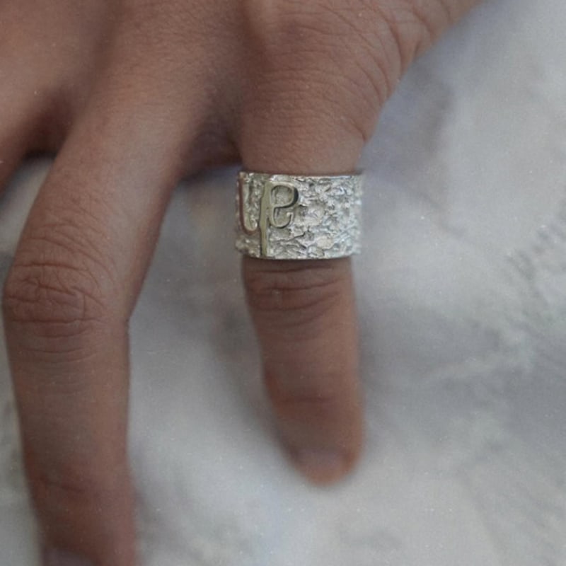 ahjeong Bold AHJ Rough Texture Ring. Silver