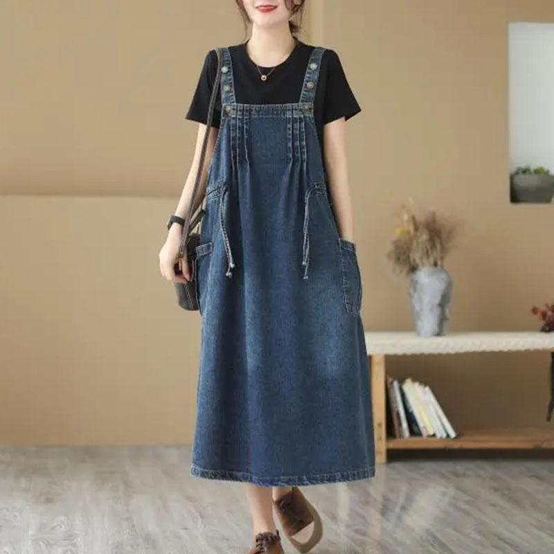 Oversized Women's Denim Skirt Spring Autumn Casual Suspenders Dress Cowboy Sleeveless Dress