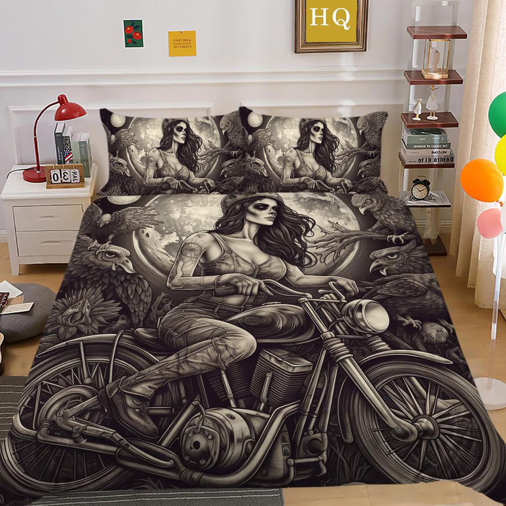Beauty Skull Printed Home Bedclothes Single Size Polyester Bed Set Man Design Fashion Bedroom Decor