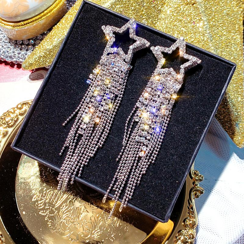 Fashion Star Studs Earrings Luxury Long Tassel Dangle Statement Accessories for Women Jewelry Wedding Party GiftGood Product