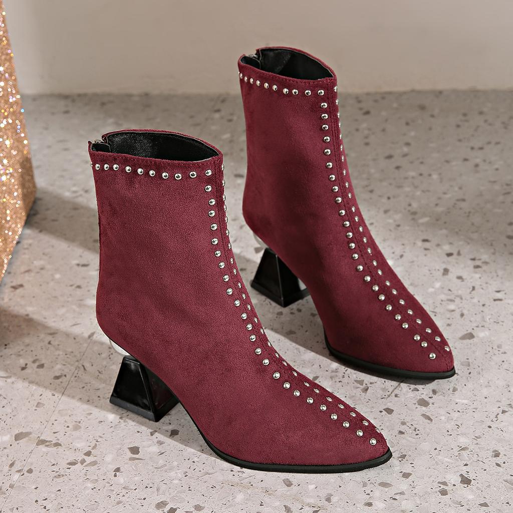 French short boots thin boots women's autumn and winter suede pointed high heel thin single boots and ankle boots