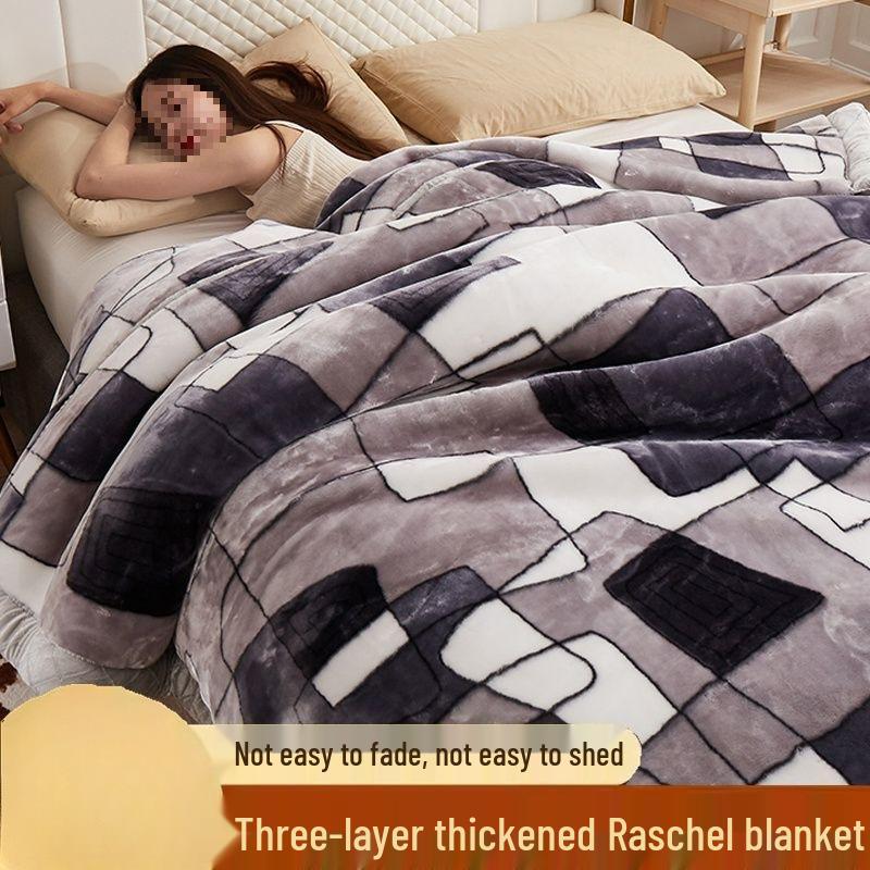 G5Z Double Layer Winter Blanket: Thick Flocked Raschel & Milk Fleece for Cozy Naps.