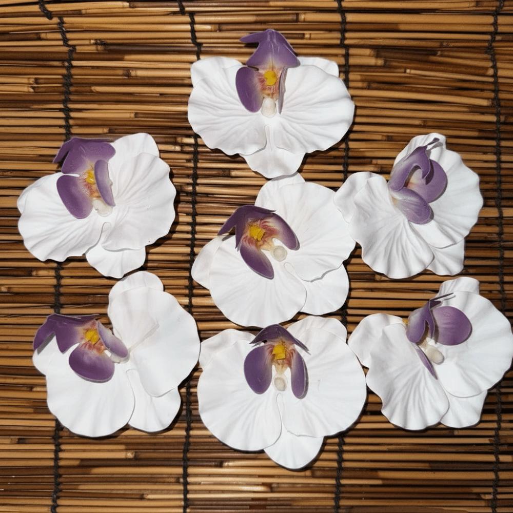 

6pcs 9cm Simulation Butterfly Orchid Silk Fake Flower Head Hair Clips/Boutonniere/Cake Decoration White&Purple