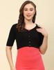 Womens Solid Black V Neck Half Sleeve Sweater