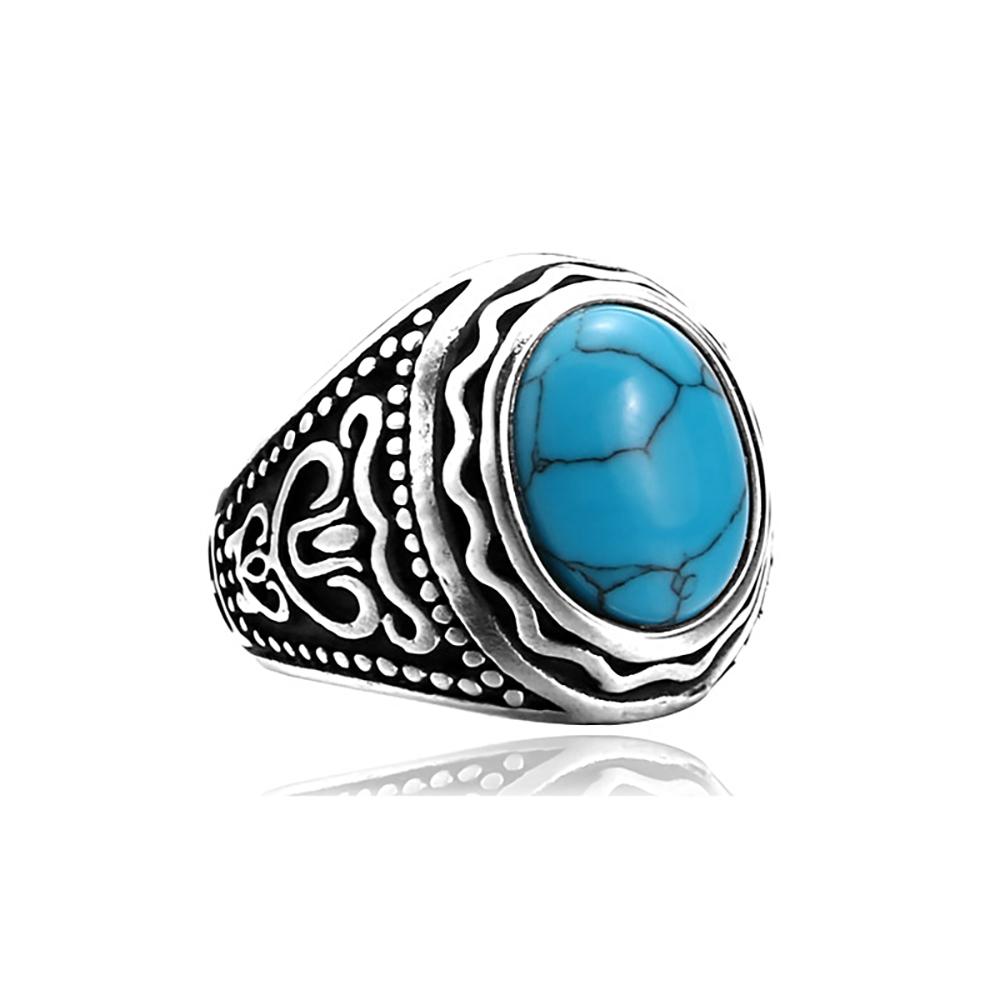 Men's Vintage 316L Stainless Steel Oval Opal Green Stone Rings Rock Hip Hop Fashion Jewelry Wedding Rings Accessories Wholesale