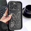 Silver Butterfly Cross Diamond iPhone 15/16/17 Case with Sand Staircase and Black Groove Design