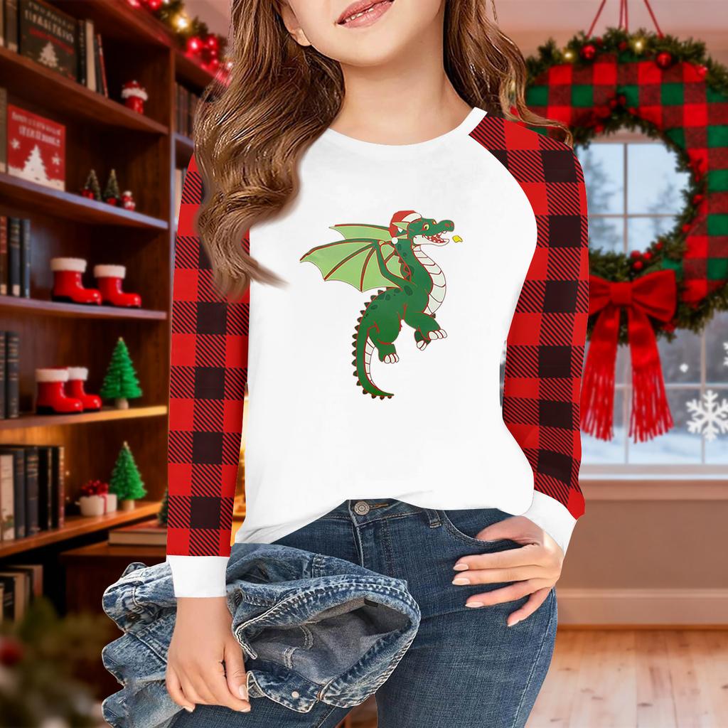 Lányok Hosszú Ujjú Karácsonyi Nap Pólók Gyerekek Őszi Felsők Kereknyakú Alap Pólók 5-14É