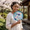 Round Folding Fan Japanese Style Collapsible Fan Hand Fan Portable Fan  Beach Use