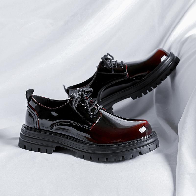 Spring Round Toe Thick Sole Leather Shoes Luxury Fashion Wedding Business Shoes Men Oxford Dress Shoes Pattern Men Formal Shoes