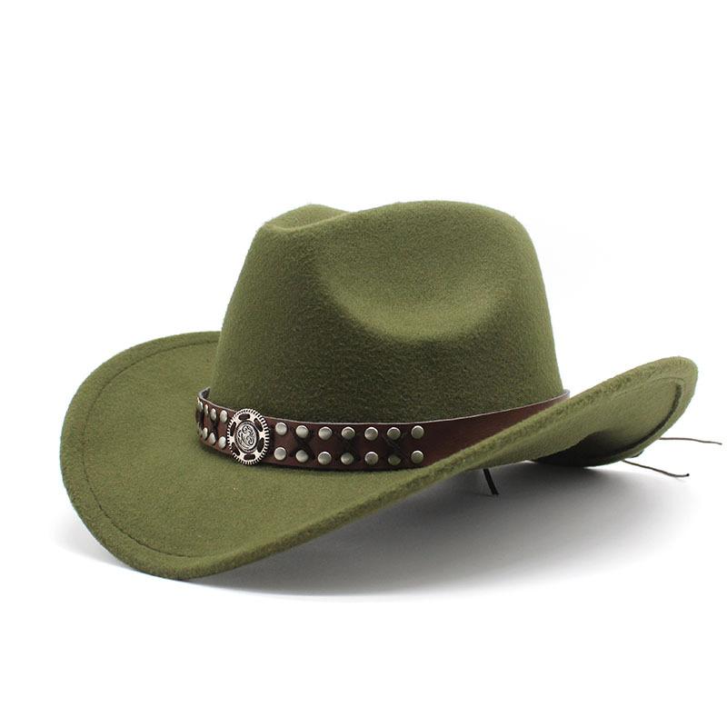 High-End Metal Belt Brown Western Cowboy Hat Woolen Felt Hat Men'S And Women'S Top Hat Outdoor Riding