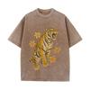 2026 Vintage Washed Black Roaring Tiger Flower Graphic T Shirt Oriental Animal Oversized Loose Streetwear Casual Short Sleeve Te