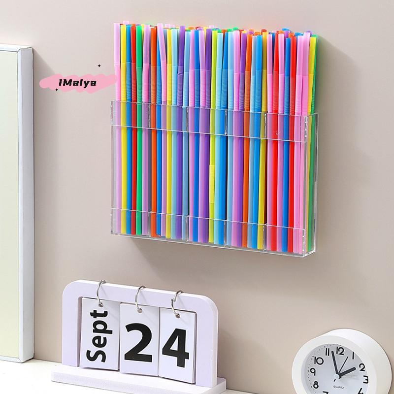 M-5/6 Grids Reusable Straw Holder Kitchen Countertop Storage Rack with Strong Double-Sided Tape for Countertops & Cabinet